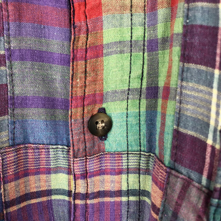 80s-90'S Eddie Bauer Black Tag Short-Sleeve Button-Down Check Shirt, Men's Size M (Equivalent), Vintage cotton blue type Vintage Second Hand