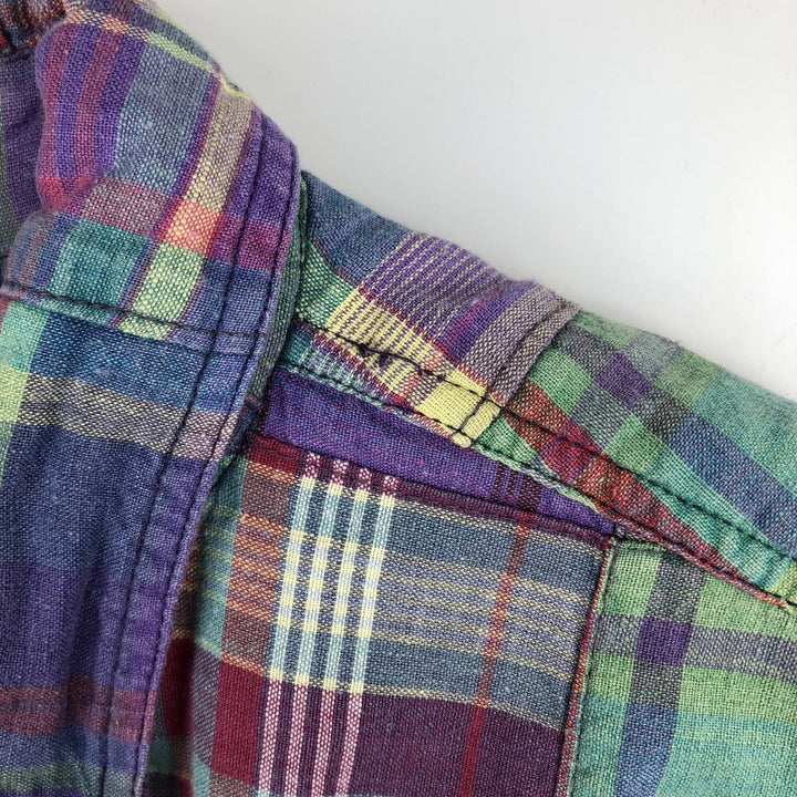 80s-90'S Eddie Bauer Black Tag Short-Sleeve Button-Down Check Shirt, Men's Size M (Equivalent), Vintage cotton blue type Vintage Second Hand