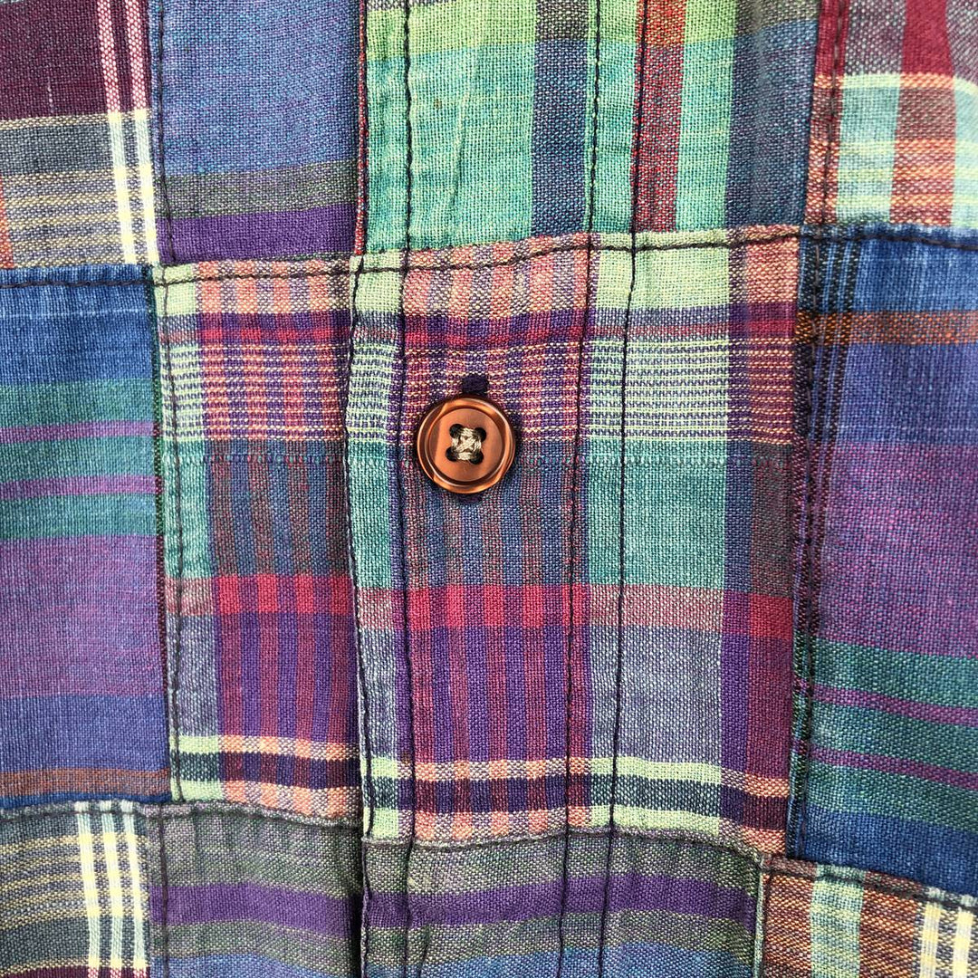 80s-90'S Eddie Bauer Black Tag Short-Sleeve Button-Down Check Shirt, Men's Size M (Equivalent), Vintage cotton blue type Vintage Second Hand