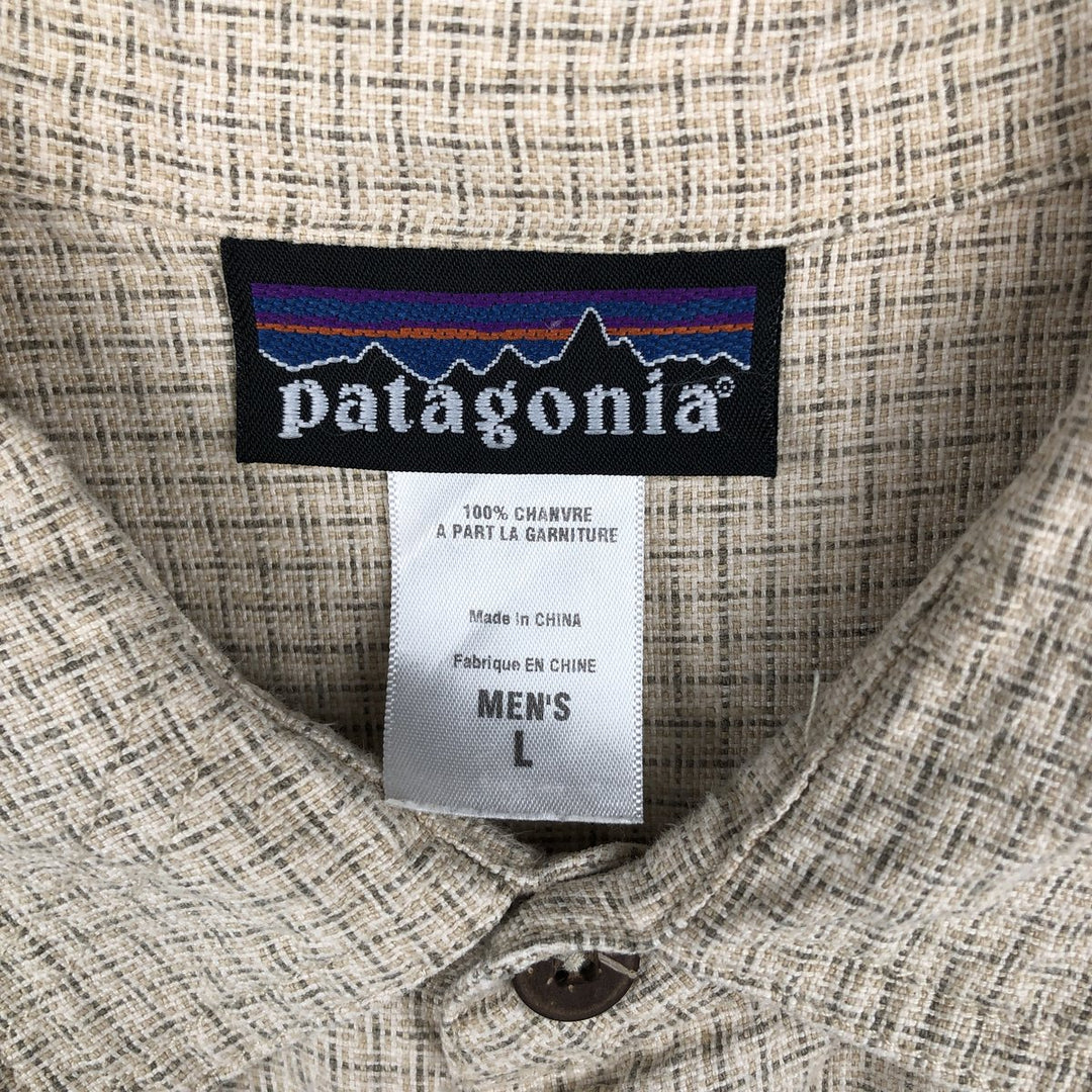 2000'S Patagonia 53135S8 Check Pattern Short-Sleeve Hemp Shirt, Men's Size L (approx.) Hemp Beige type Vintage Second Hand
