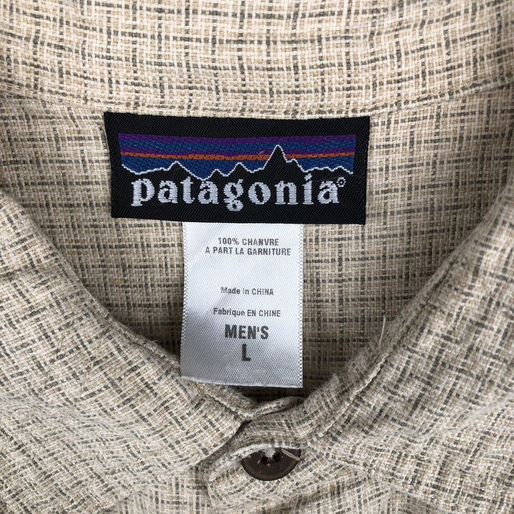 2000'S Patagonia 53135S8 Check Pattern Short-Sleeve Hemp Shirt, Men's Size L (approx.) Hemp Beige type Vintage Second Hand