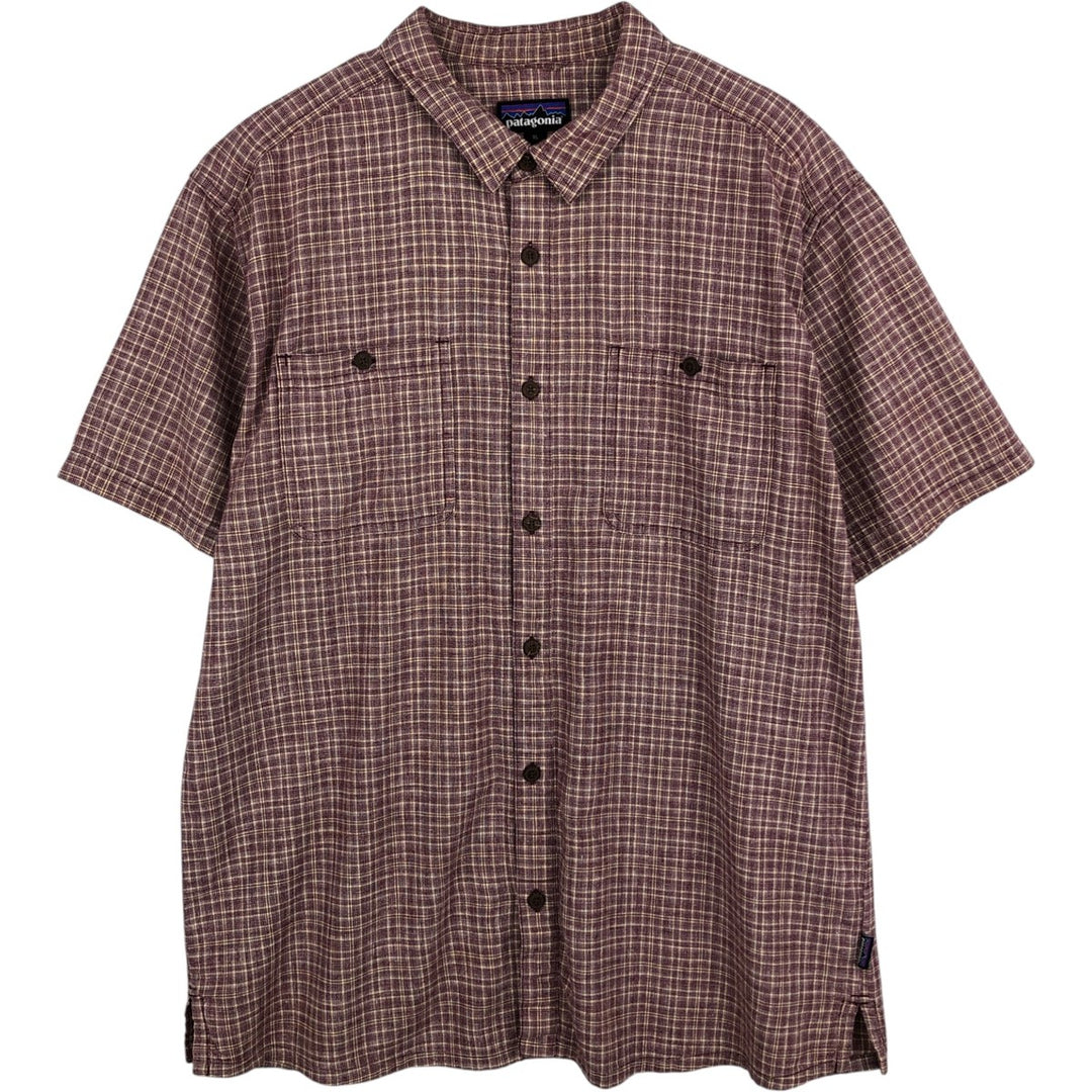 Patagonia 53139SP18 Check Pattern Short Sleeve Hemp x Organic Cotton Shirt, Men's XL (approx.) Organic cotton Red type red-purple Vintage Second Hand