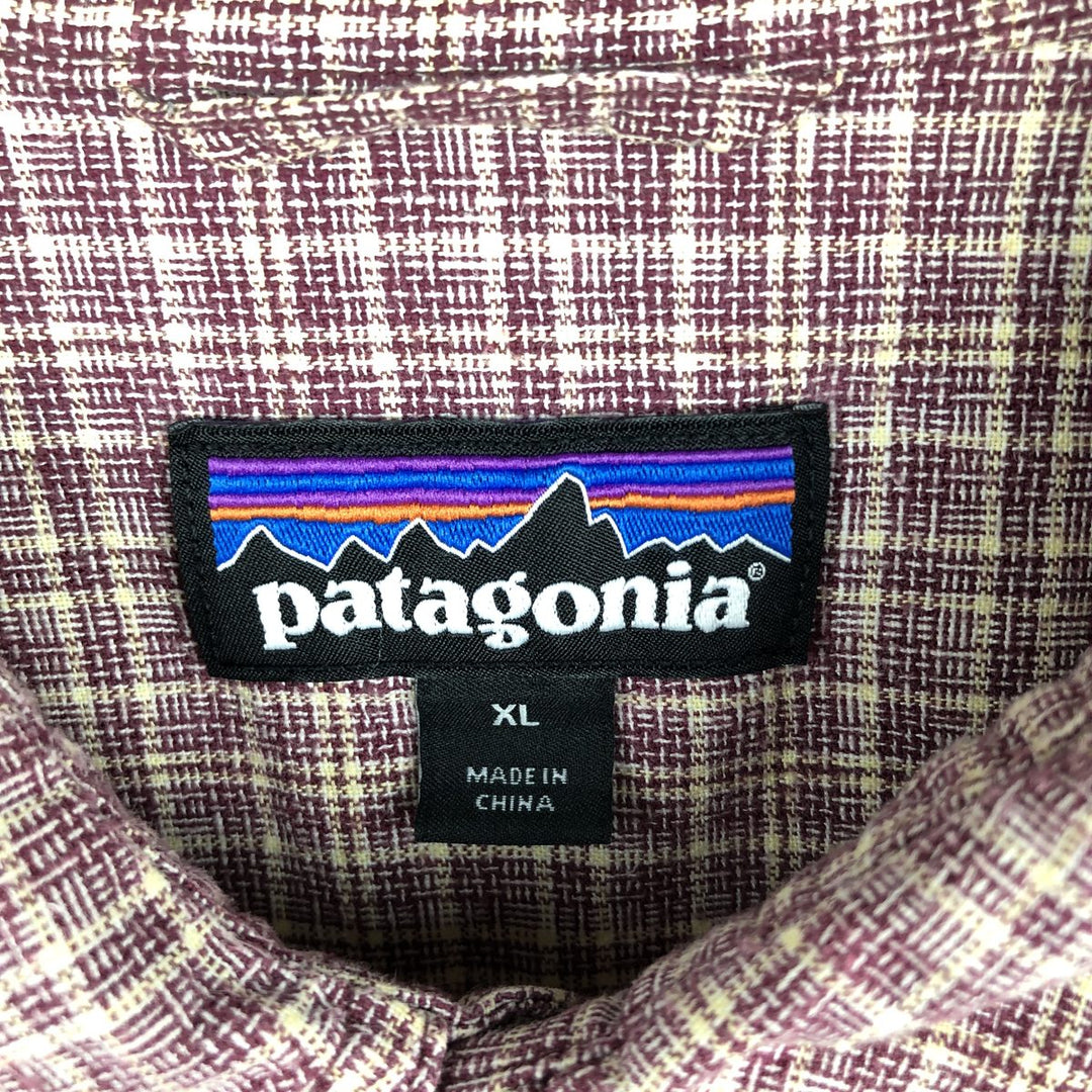 Patagonia 53139SP18 Check Pattern Short Sleeve Hemp x Organic Cotton Shirt, Men's XL (approx.) Organic cotton Red type red-purple Vintage Second Hand