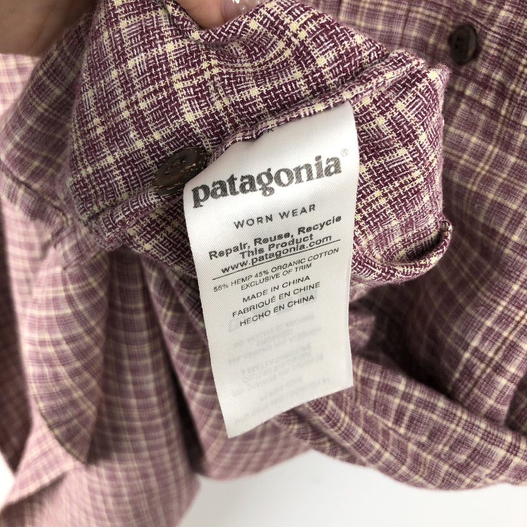 Patagonia 53139SP18 Check Pattern Short Sleeve Hemp x Organic Cotton Shirt, Men's XL (approx.) Organic cotton Red type red-purple Vintage Second Hand
