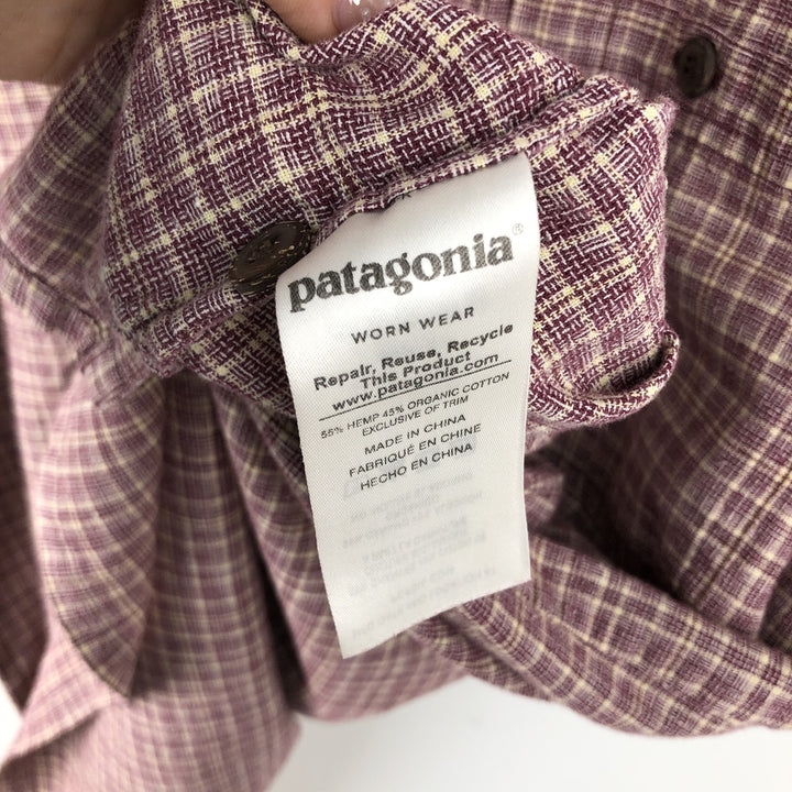 Patagonia 53139SP18 Check Pattern Short Sleeve Hemp x Organic Cotton Shirt, Men's XL (approx.) Organic cotton Red type red-purple Vintage Second Hand