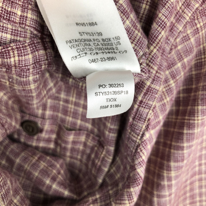 Patagonia 53139SP18 Check Pattern Short Sleeve Hemp x Organic Cotton Shirt, Men's XL (approx.) Organic cotton Red type red-purple Vintage Second Hand