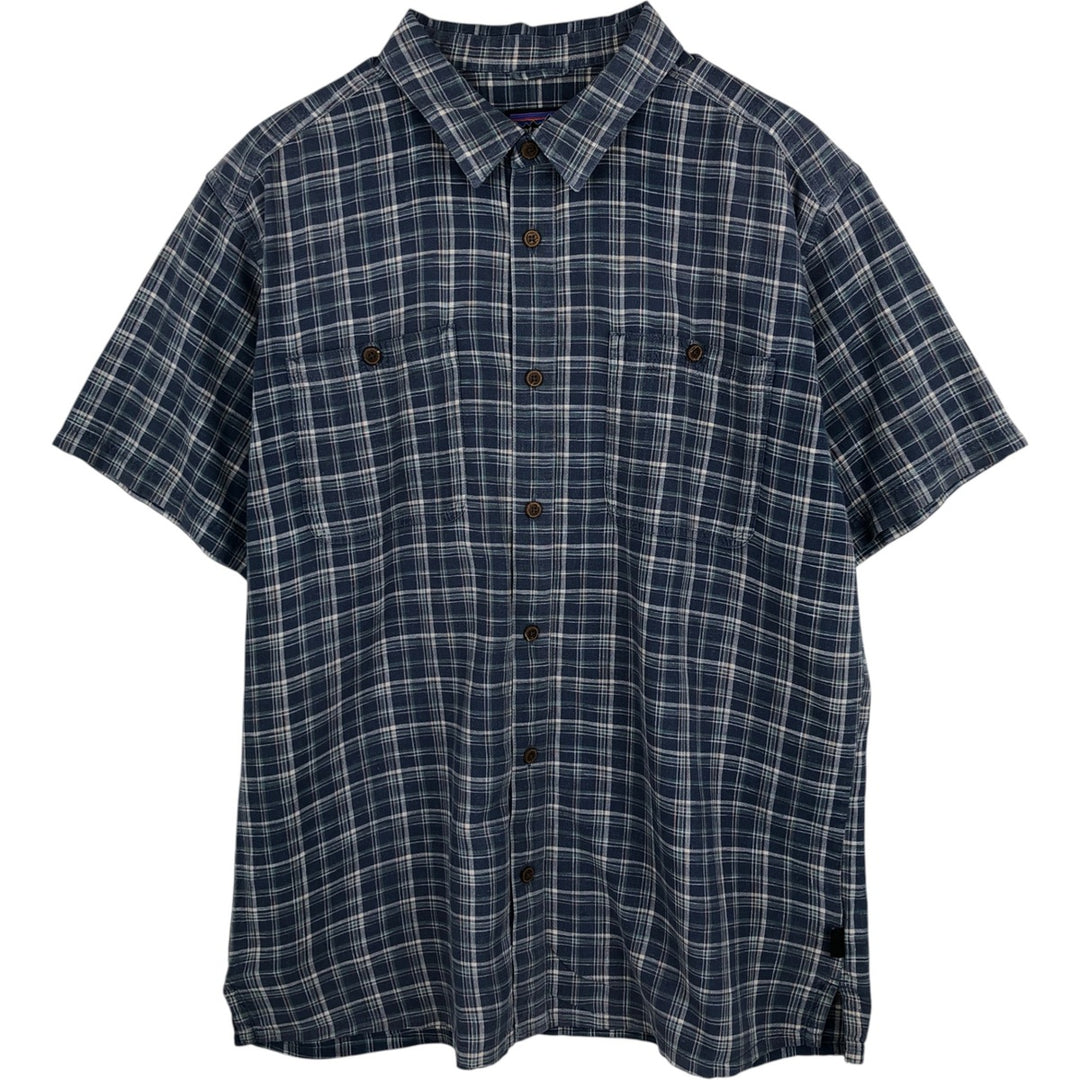 Patagonia 53139SP19 Check Pattern Short-Sleeve Hemp x Organic Cotton Shirt, Men's Size L (approx.) Organic cotton blue type Vintage Second Hand