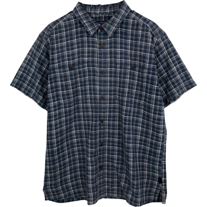 Patagonia 53139SP19 Check Pattern Short-Sleeve Hemp x Organic Cotton Shirt, Men's Size L (approx.) Organic cotton blue type Vintage Second Hand