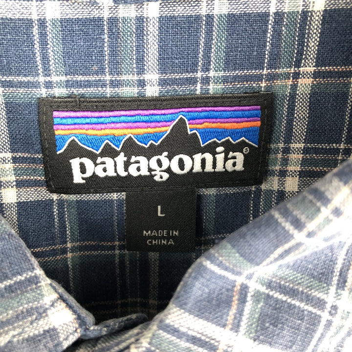 Patagonia 53139SP19 Check Pattern Short-Sleeve Hemp x Organic Cotton Shirt, Men's Size L (approx.) Organic cotton blue type Vintage Second Hand