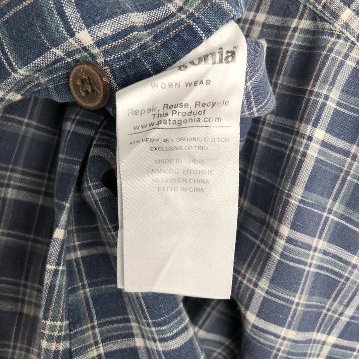 Patagonia 53139SP19 Check Pattern Short-Sleeve Hemp x Organic Cotton Shirt, Men's Size L (approx.) Organic cotton blue type Vintage Second Hand