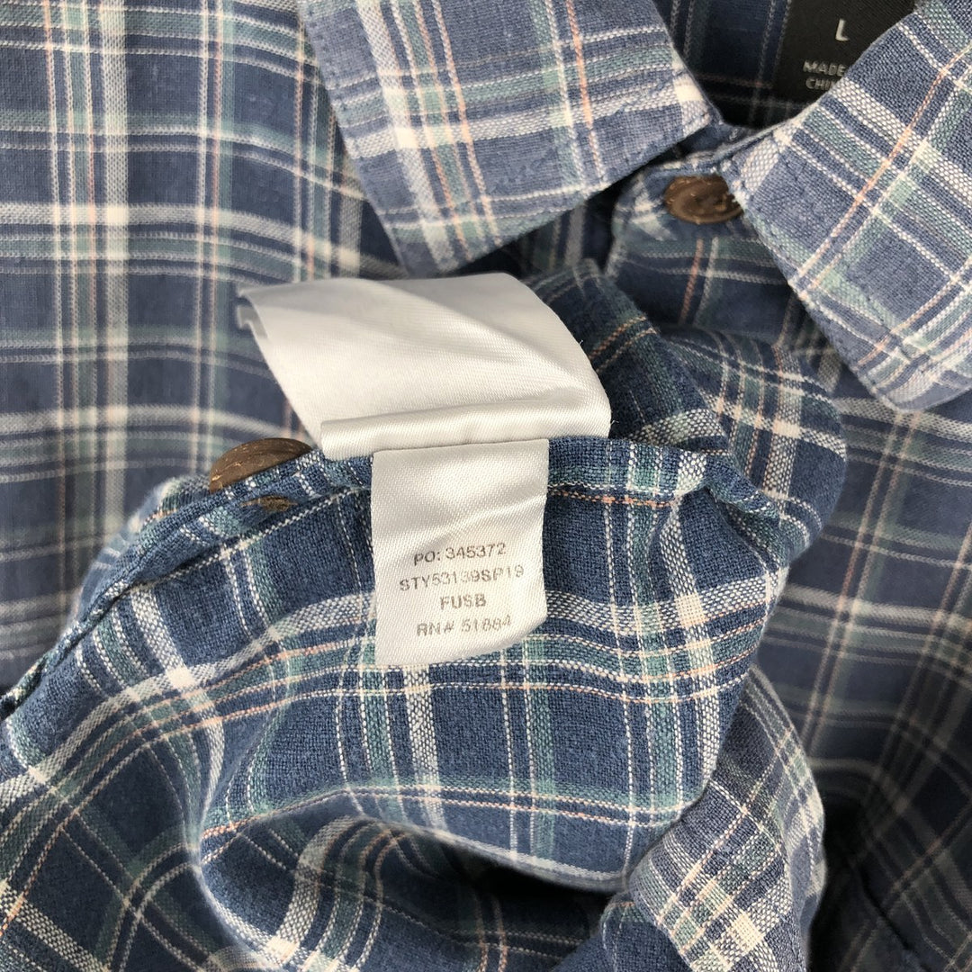Patagonia 53139SP19 Check Pattern Short-Sleeve Hemp x Organic Cotton Shirt, Men's Size L (approx.) Organic cotton blue type Vintage Second Hand
