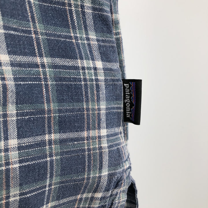 Patagonia 53139SP19 Check Pattern Short-Sleeve Hemp x Organic Cotton Shirt, Men's Size L (approx.) Organic cotton blue type Vintage Second Hand
