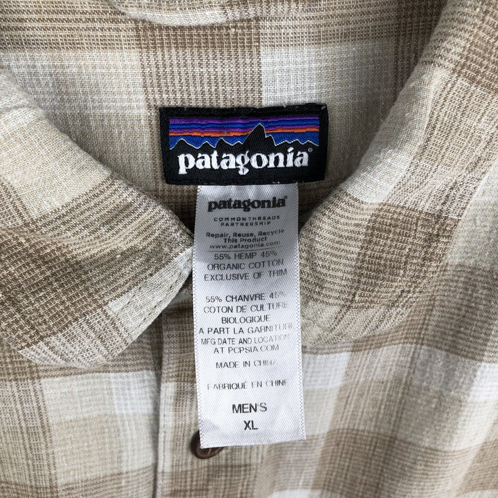 Patagonia 53138SP14 Check Pattern Short Sleeve Hemp x Organic Cotton Shirt, Men's XL (approx.) Organic cotton Beige type Vintage Second Hand
