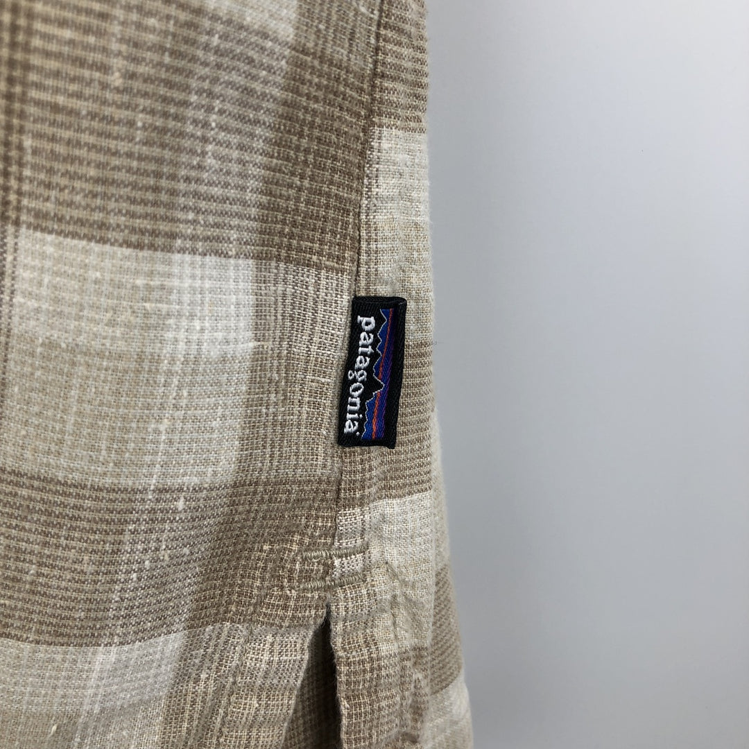 Patagonia 53138SP14 Check Pattern Short Sleeve Hemp x Organic Cotton Shirt, Men's XL (approx.) Organic cotton Beige type Vintage Second Hand