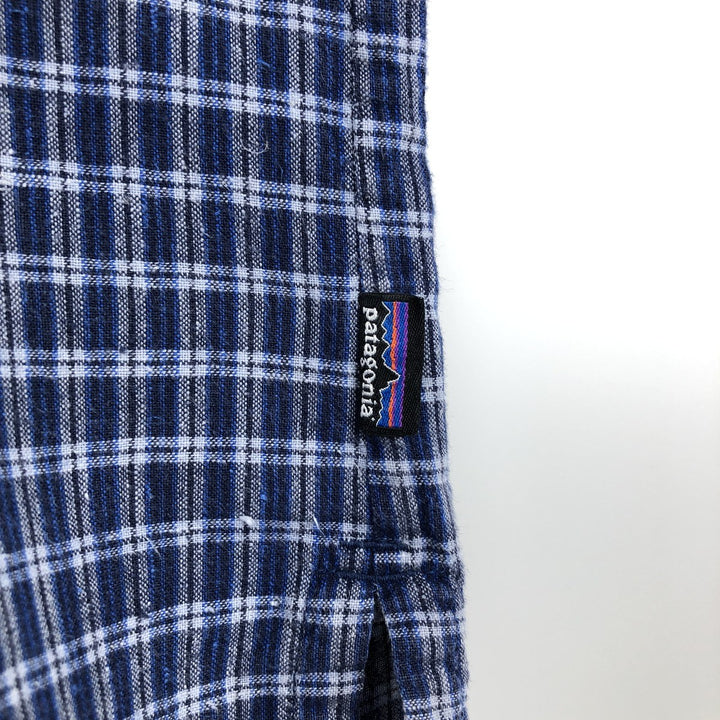 Patagonia 53138SP14 Check Pattern Short Sleeve Hemp x Organic Cotton Shirt, Men's Size L (approx.) Hemp blue type Vintage Second Hand