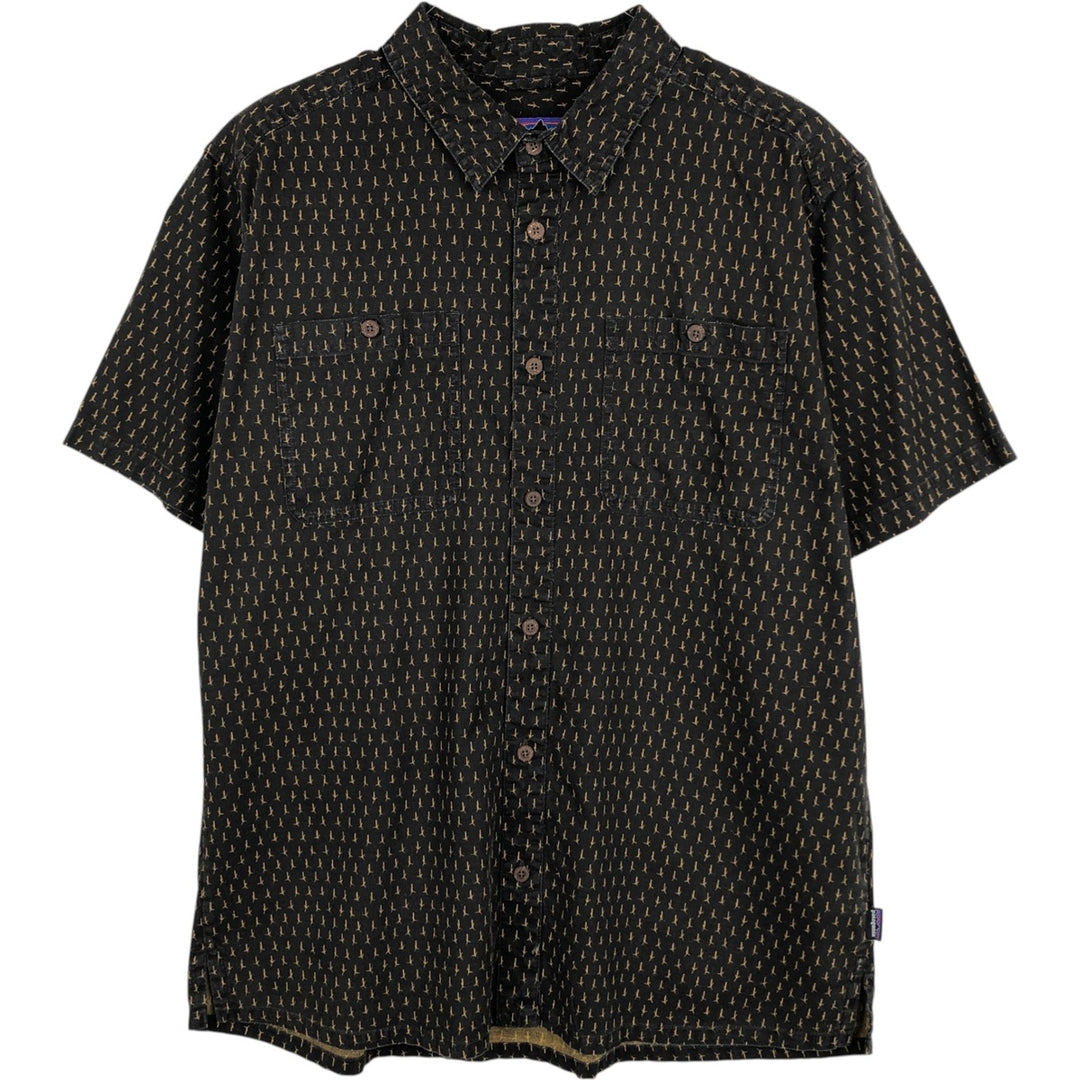 Patagonia 53139FA18 All-over print short-sleeved hemp x organic cotton shirt, men's size L (approx.) Hemp brown type Vintage Second Hand