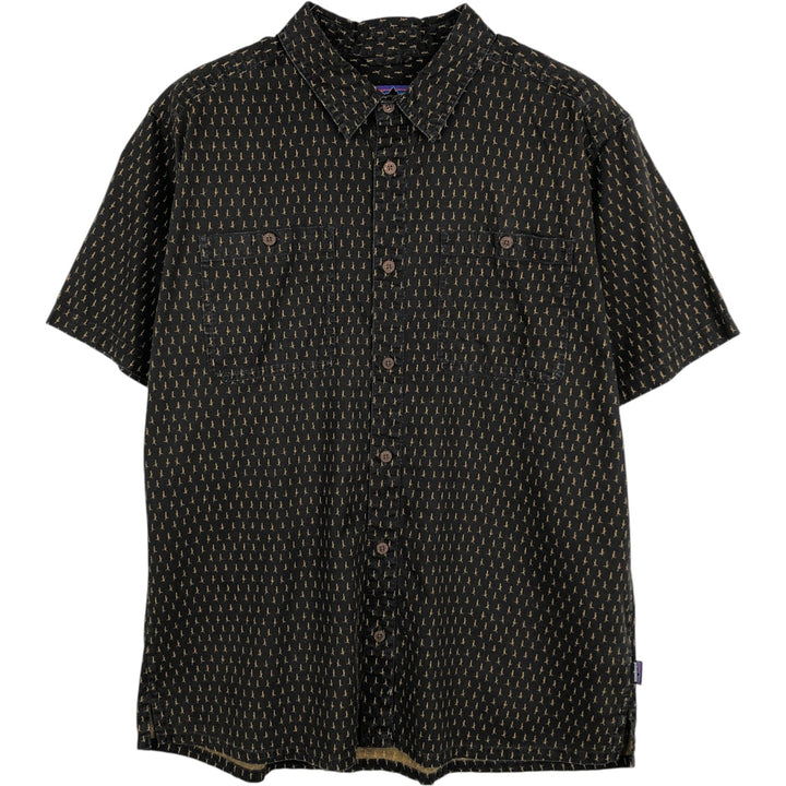 Patagonia 53139FA18 All-over print short-sleeved hemp x organic cotton shirt, men's size L (approx.) Hemp brown type Vintage Second Hand