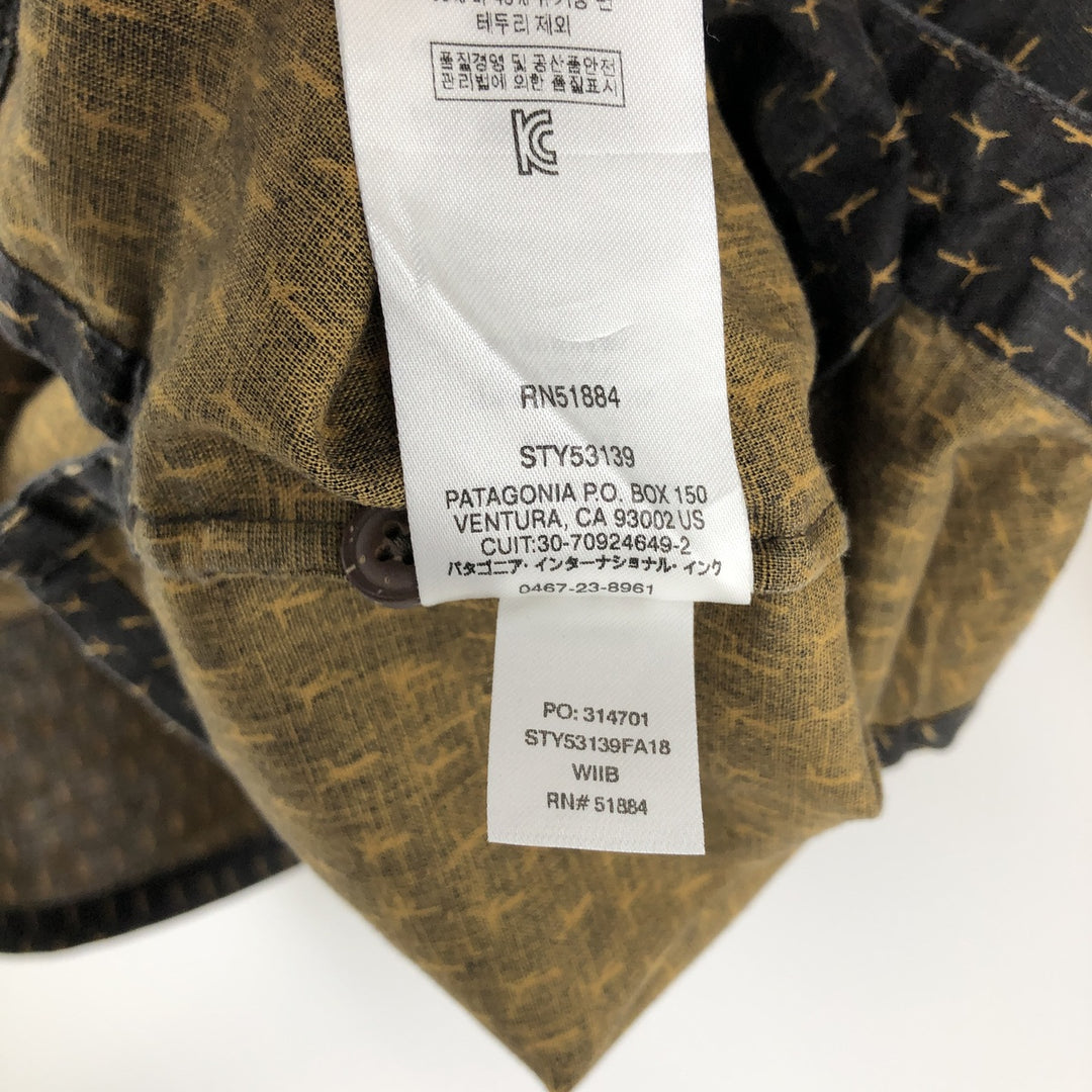 Patagonia 53139FA18 All-over print short-sleeved hemp x organic cotton shirt, men's size L (approx.) Hemp brown type Vintage Second Hand