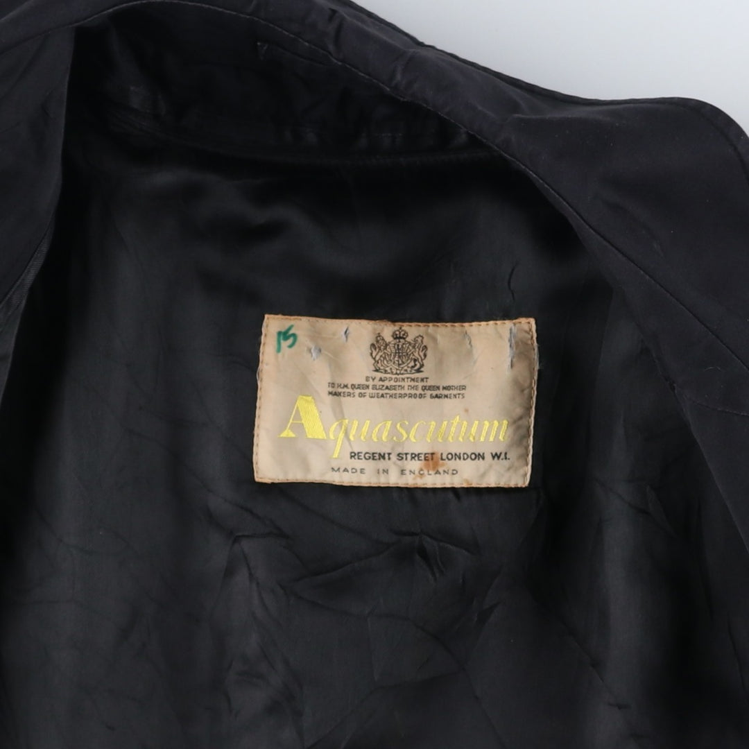 Aquascutum Balmacaan Coat (Stand Collar Coat), Made in England, Men's Size XL (approx.) polyester black type Vintage Second Hand