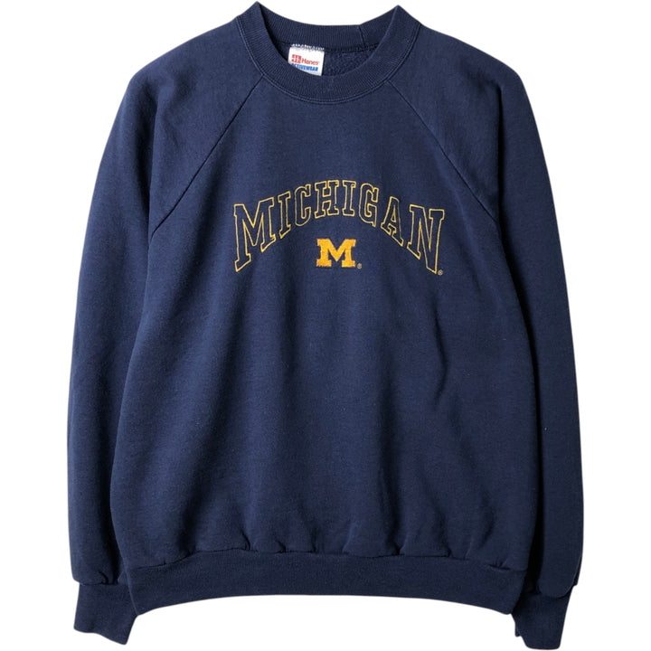 90'S Hanes MICHIGAN University of Michigan College Sweatshirt, Men's XL equivalent, Vintage cotton navy blue type Vintage Second Hand