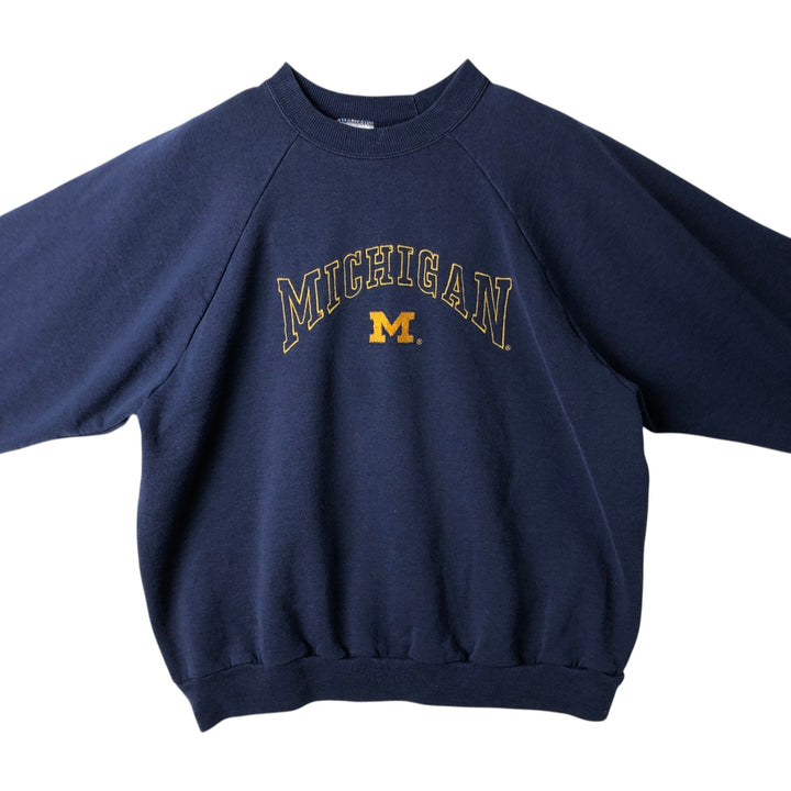 90'S Hanes MICHIGAN University of Michigan College Sweatshirt, Men's XL equivalent, Vintage cotton navy blue type Vintage Second Hand