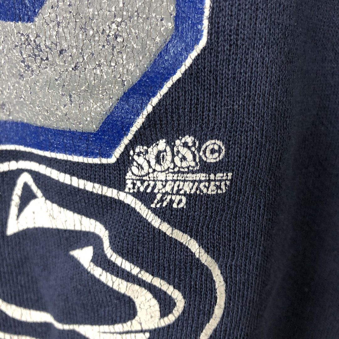 Printed college sweatshirt, men's size L unclear navy blue type Vintage Second Hand