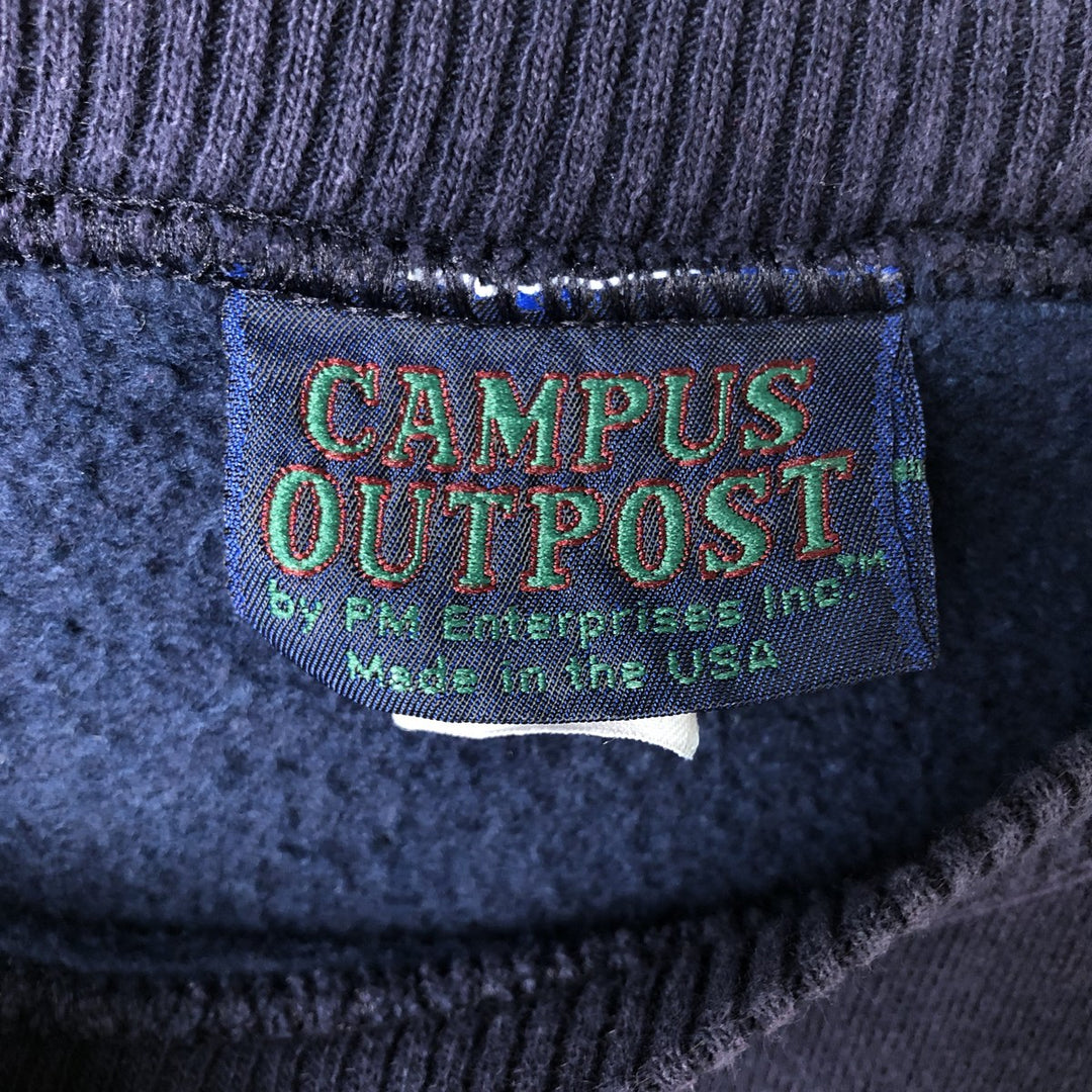 CAMPUS OUTPOST MICHIGAN University of Michigan College Sweatshirt, Made in USA, Men's XL equivalent. cotton navy blue type Vintage Second Hand