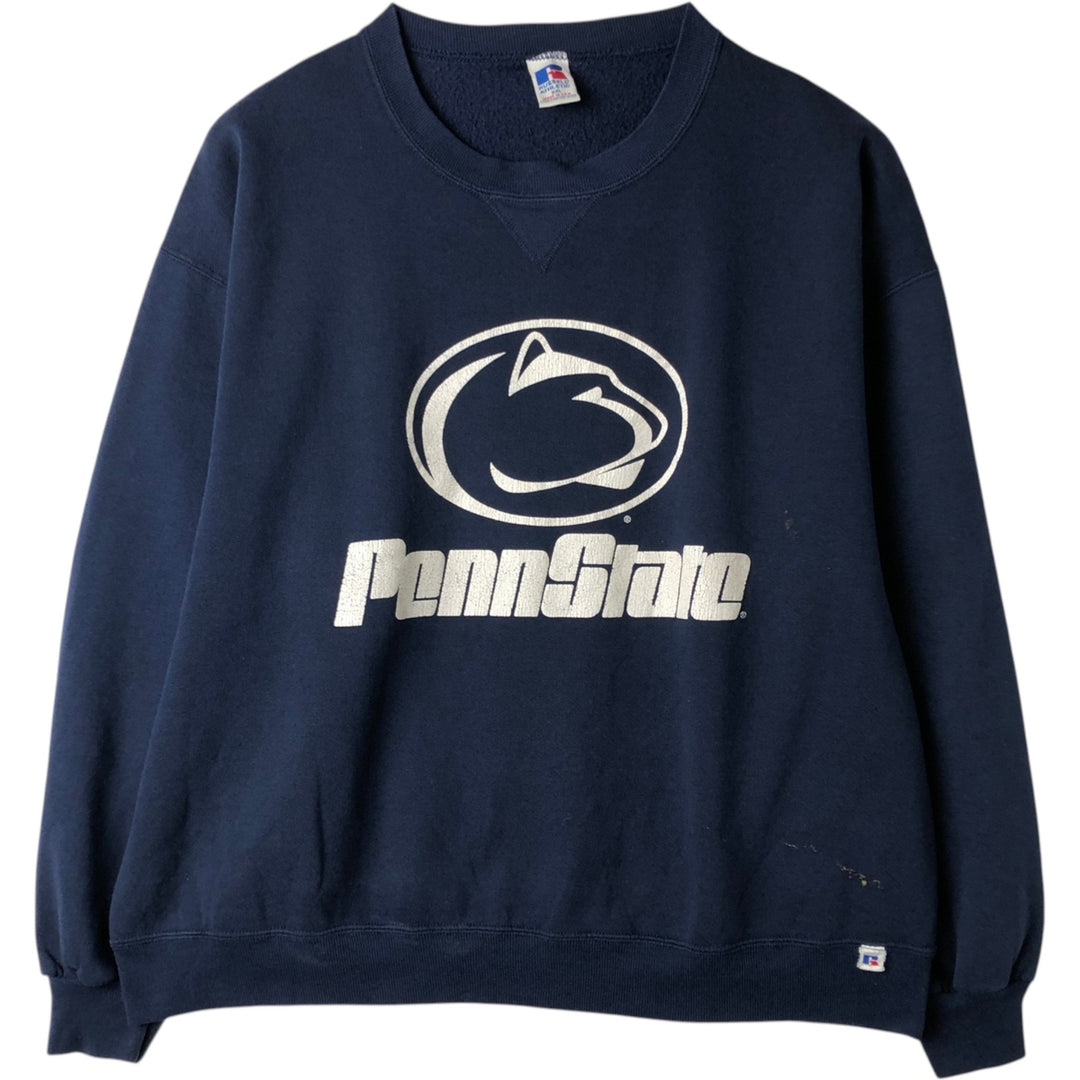 90'S Russell Athletic Logo Patch Sweatshirt, Made in USA, Men's XXL (approx.) Vintage cotton navy blue type Vintage Second Hand