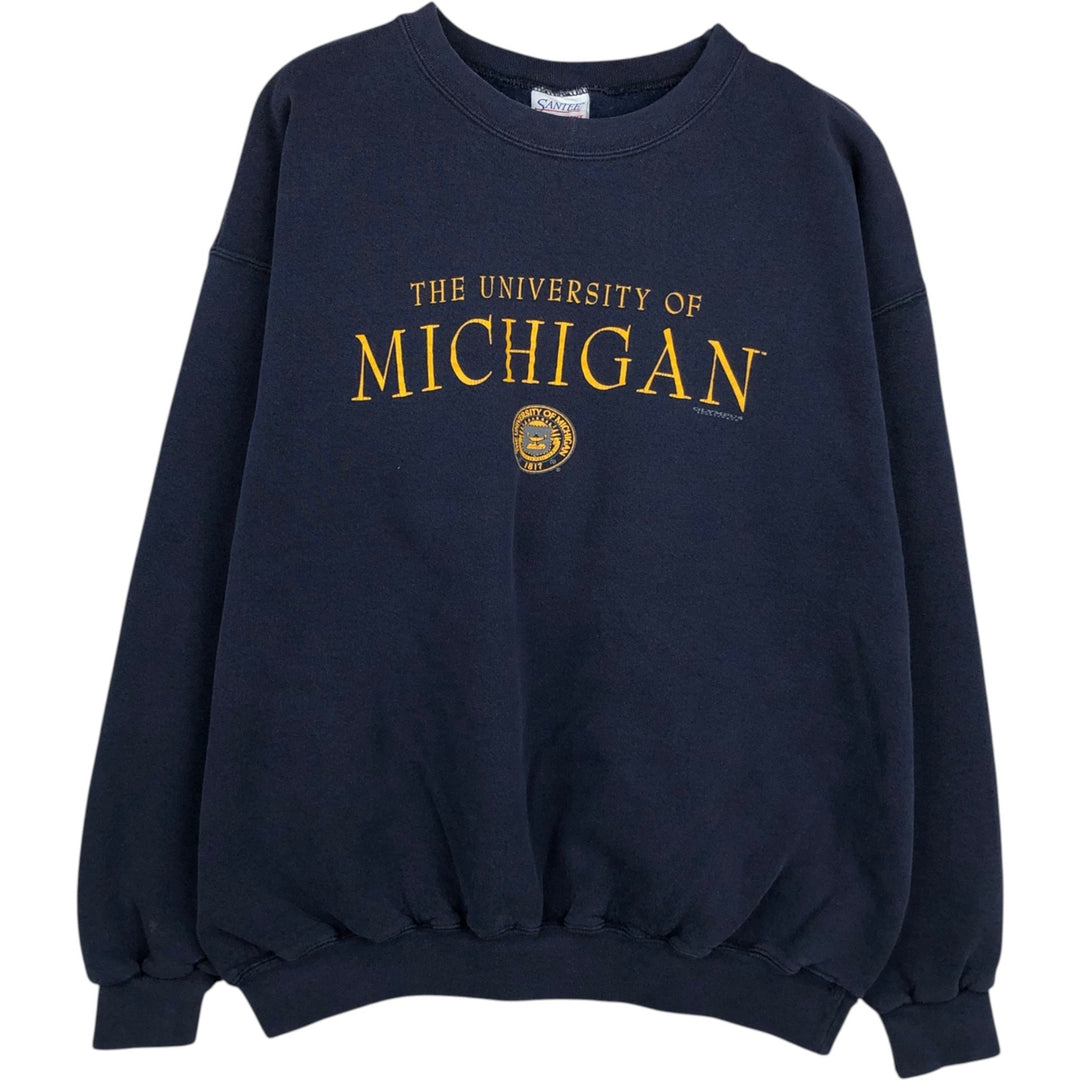 90'S Santee MICHIGAN University of Michigan College Sweatshirt, Made in USA, Men's XL equivalent, Vintage polyester navy blue type Vintage Second Hand