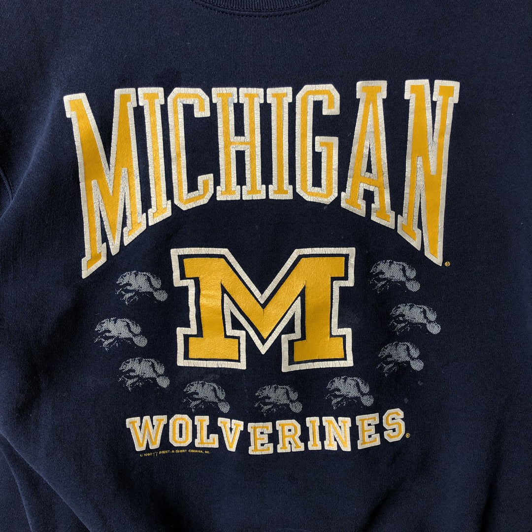 90'S Fruit of the Loom MICHIGAN University of Michigan College Sweatshirt, Made in USA, Men's XL equivalent. unclear navy blue type Vintage Second Hand