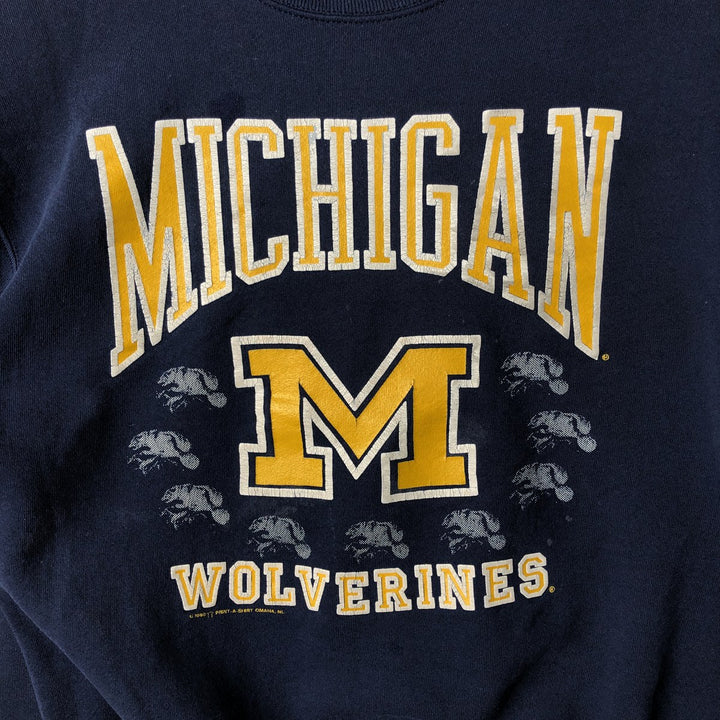 90'S Fruit of the Loom MICHIGAN University of Michigan College Sweatshirt, Made in USA, Men's XL equivalent. unclear navy blue type Vintage Second Hand