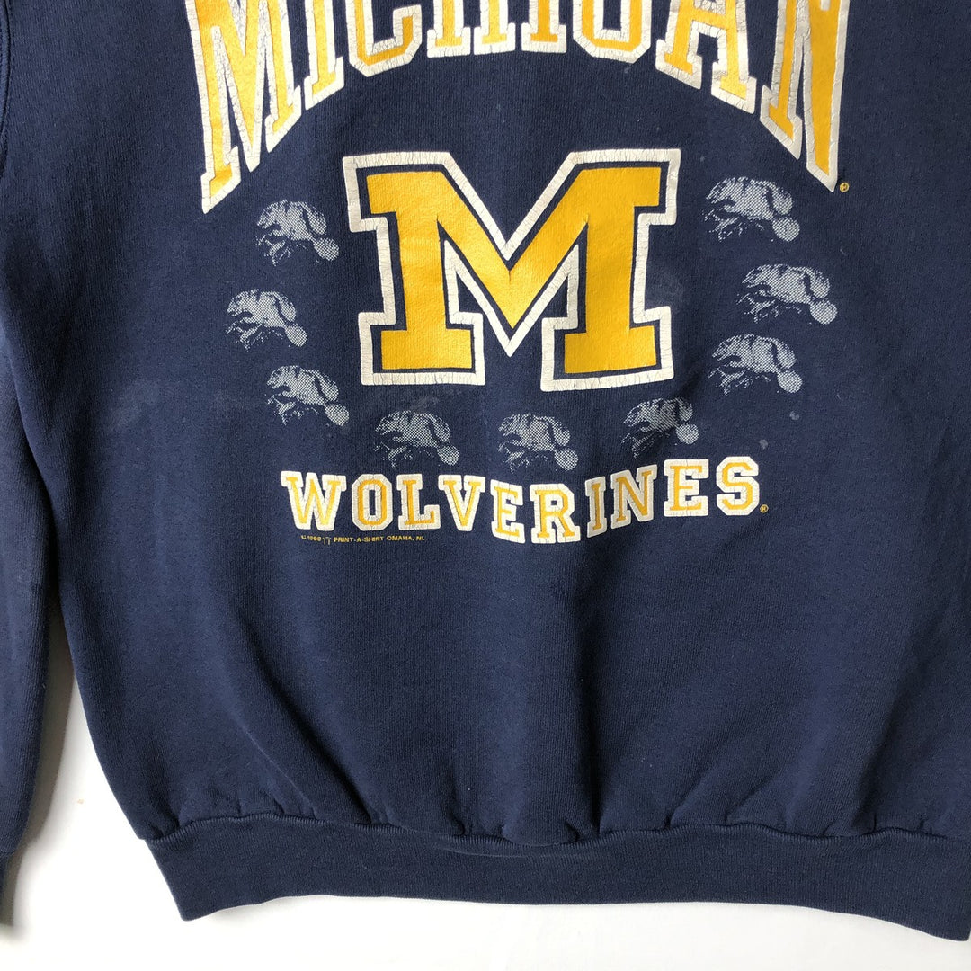 90'S Fruit of the Loom MICHIGAN University of Michigan College Sweatshirt, Made in USA, Men's XL equivalent. unclear navy blue type Vintage Second Hand