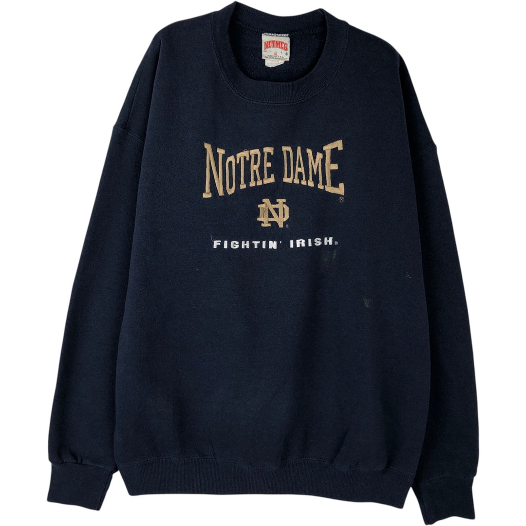 90'S NUTMEG Notre Dame University College Sweatshirt, Made in USA, Men's XL equivalent, Vintage cotton navy blue type Vintage Second Hand