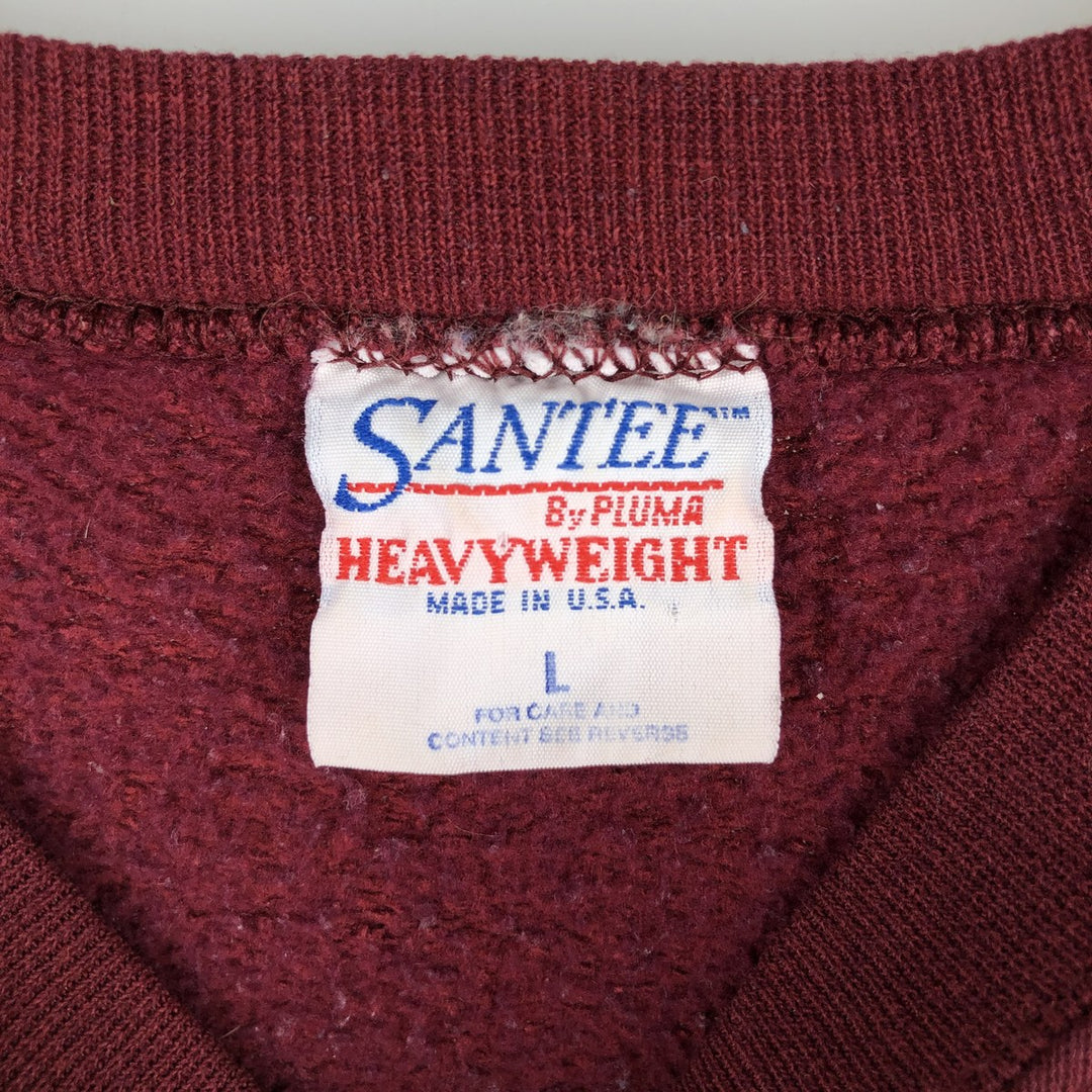 90'S PLUMA SANTEE College Sweatshirt, Made in USA, Men's Size L (Equivalent), Vintage polyester bordeaux Vintage Second Hand