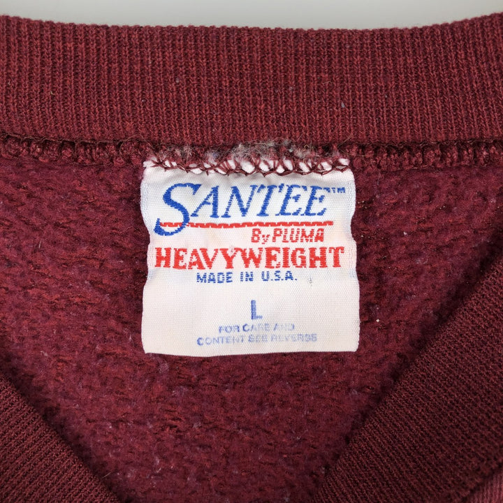 90'S PLUMA SANTEE College Sweatshirt, Made in USA, Men's Size L (Equivalent), Vintage polyester bordeaux Vintage Second Hand