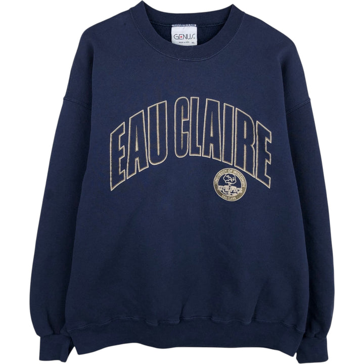 90'S Genus Wisconsin University of Wisconsin College Sweatshirt, Made in USA, Men's XL equivalent, Vintage cotton navy blue type Vintage Second Hand