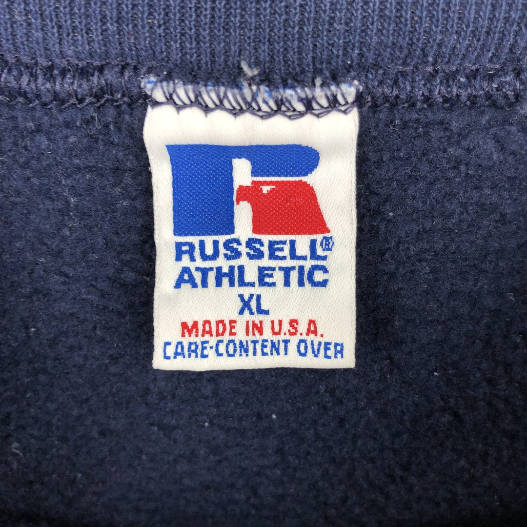 90'S Russell Athletic College Character Sweatshirt, Made in USA, Men's XL equivalent, Vintage cotton navy blue type Vintage Second Hand