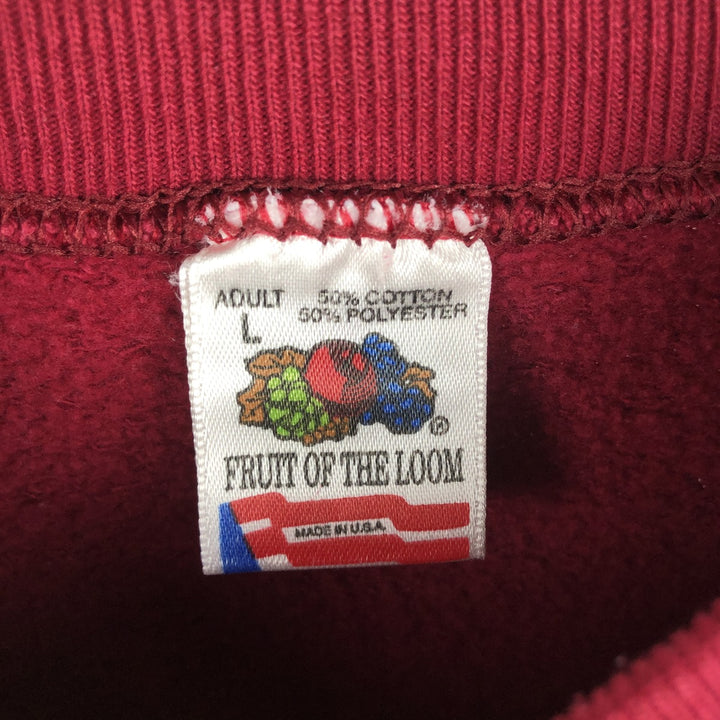 90'S Fruit of the Loom College Sweatshirt, Made in USA, Men's Size L, Vintage cotton red type Vintage Second Hand