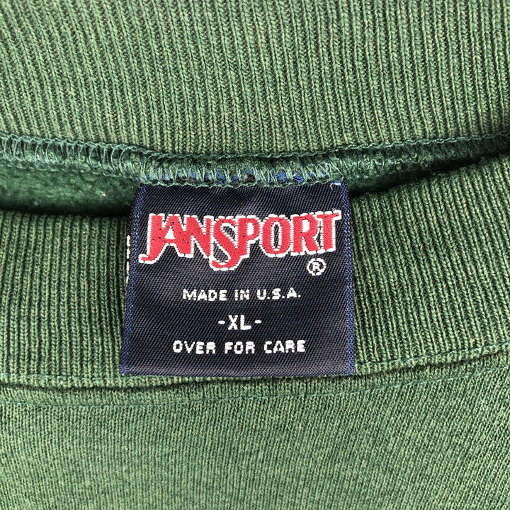 90'S Jansport College Sweatshirt, Made in USA, Men's XL, Vintage polyester Green type dark green Vintage Second Hand