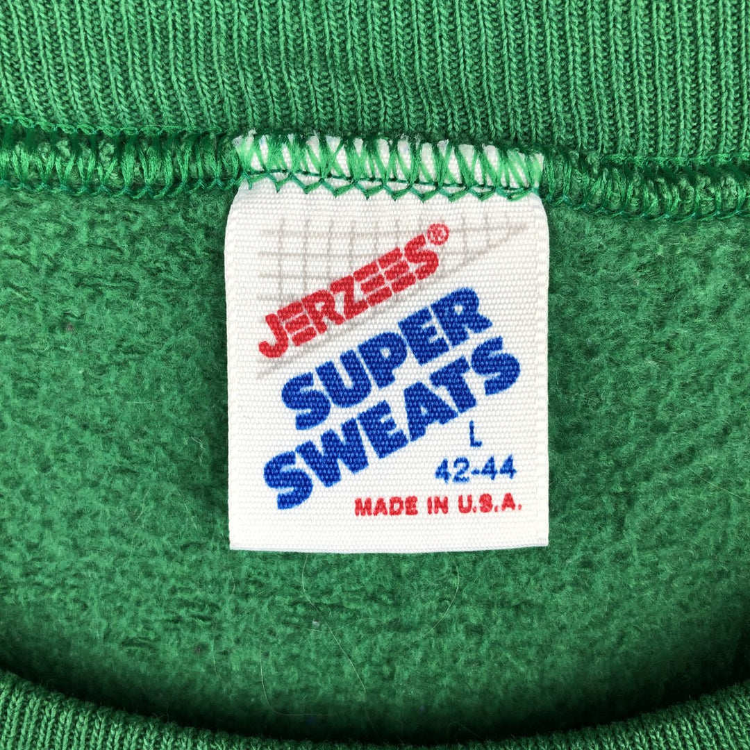 80'S JERSEY'S SUPER SWEATS Triple Print College Sweatshirt, Made in USA, Men's Size L (Equivalent), Vintage cotton green type Vintage Second Hand