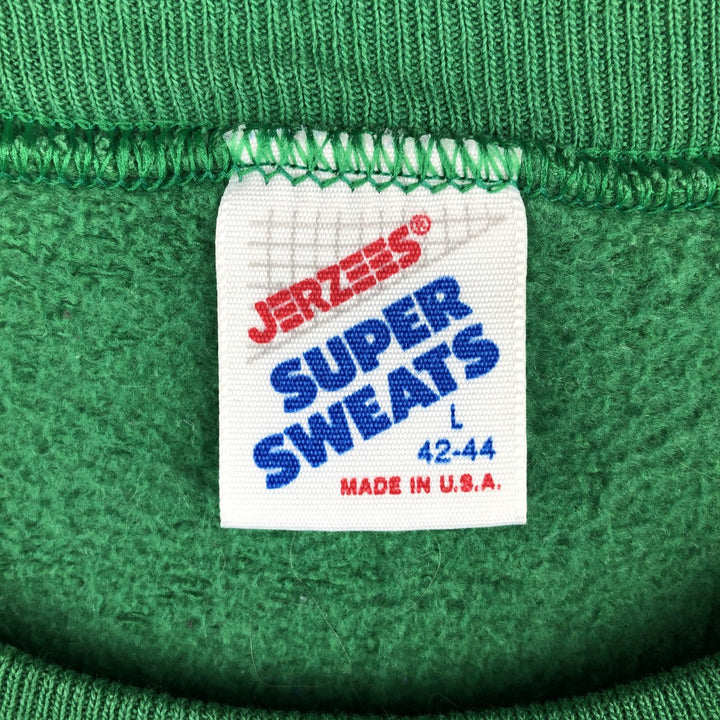 80'S JERSEY'S SUPER SWEATS Triple Print College Sweatshirt, Made in USA, Men's Size L (Equivalent), Vintage cotton green type Vintage Second Hand
