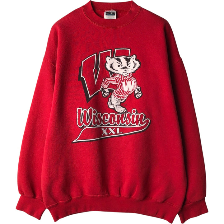 90'S Tultex University of Wisconsin College Character Sweatshirt, Made in USA, Men's XL equivalent. cotton red type Vintage Second Hand