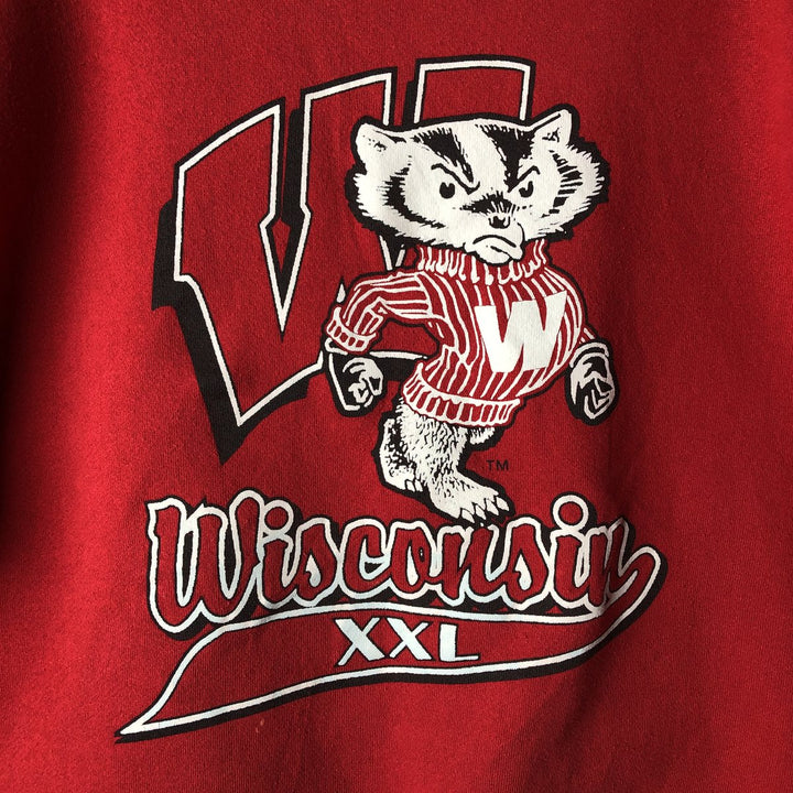90'S Tultex University of Wisconsin College Character Sweatshirt, Made in USA, Men's XL equivalent. cotton red type Vintage Second Hand