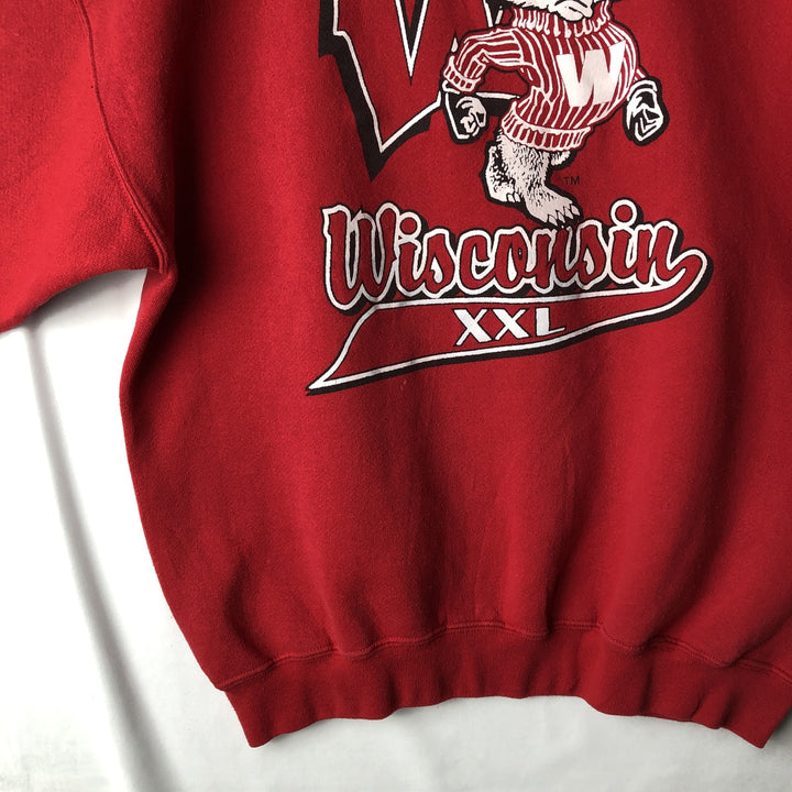 90'S Tultex University of Wisconsin College Character Sweatshirt, Made in USA, Men's XL equivalent. cotton red type Vintage Second Hand