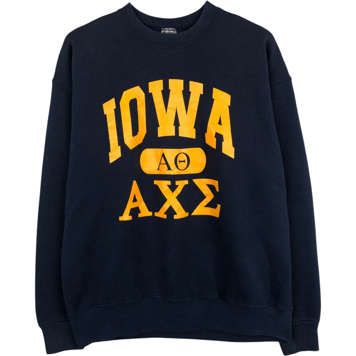 Fruit of the Loom IOWA University of Iowa Heavy Triple Print College Sweatshirt, Made in USA, Men's XL equivalent. cotton navy blue type Vintage Second Hand