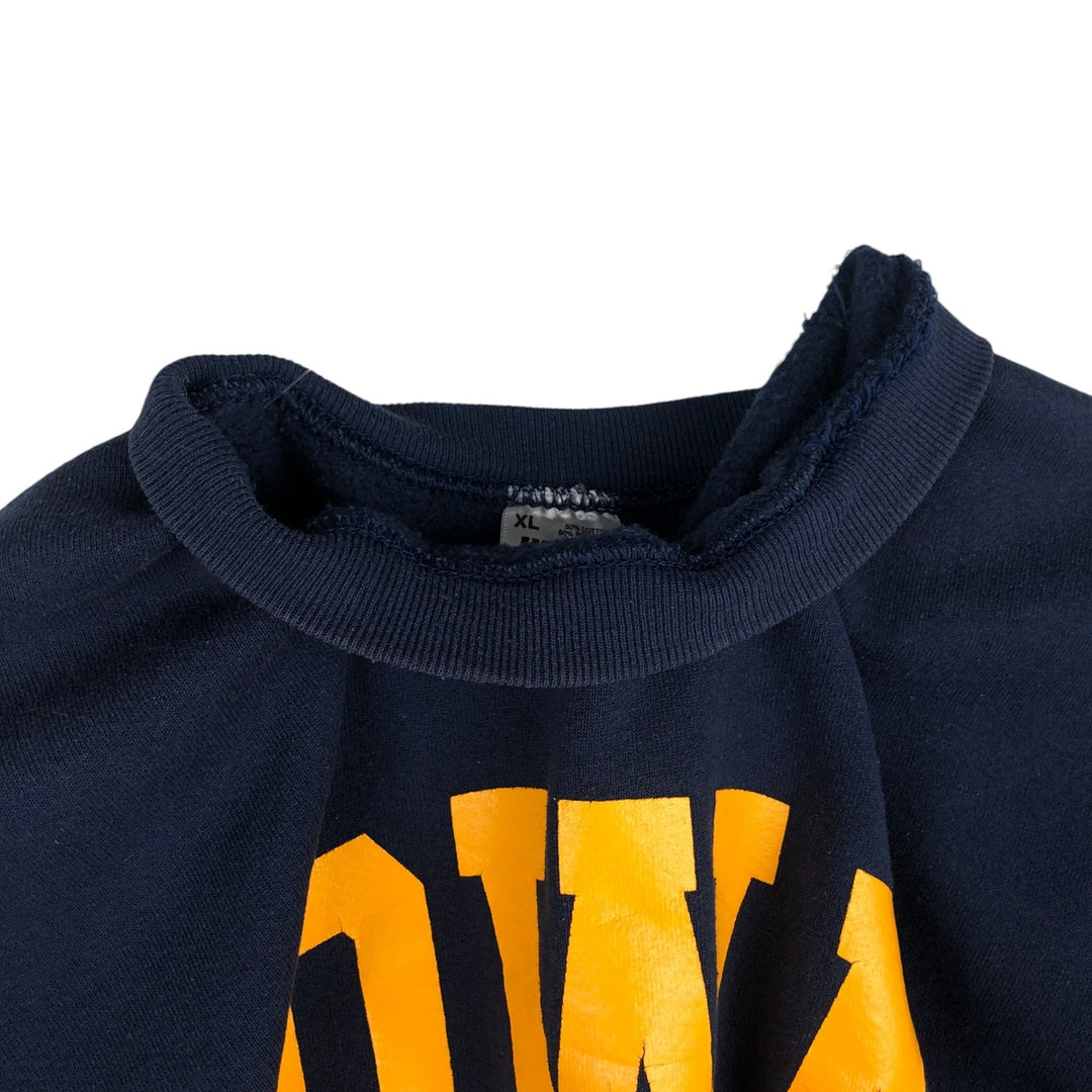 Fruit of the Loom IOWA University of Iowa Heavy Triple Print College Sweatshirt, Made in USA, Men's XL equivalent. cotton navy blue type Vintage Second Hand