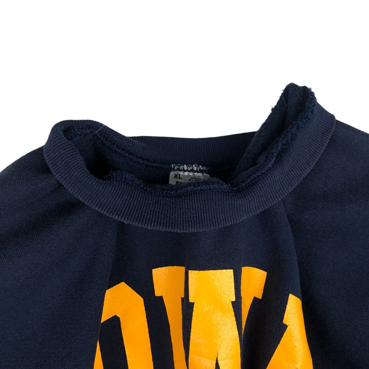 Fruit of the Loom IOWA University of Iowa Heavy Triple Print College Sweatshirt, Made in USA, Men's XL equivalent. cotton navy blue type Vintage Second Hand