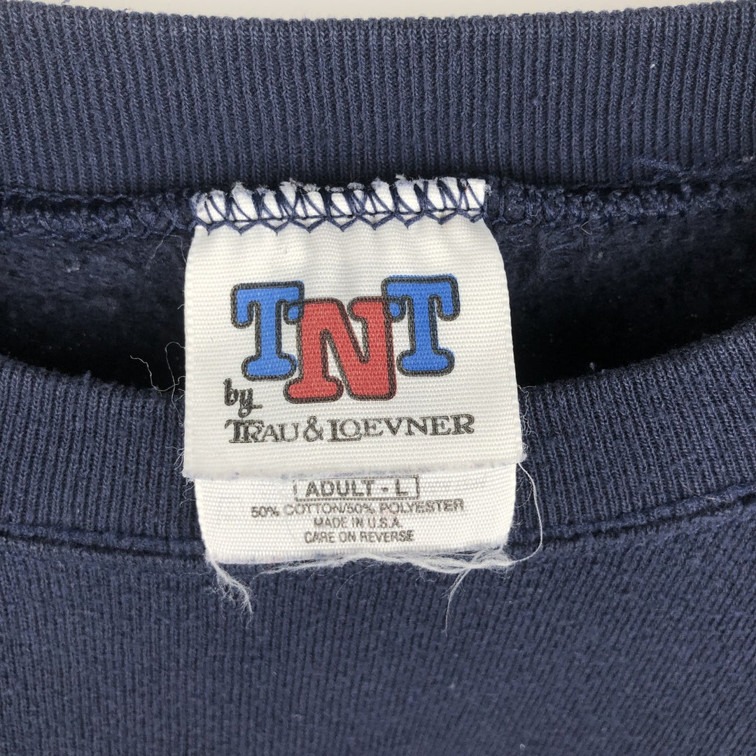 90'S TNT by TRAU&LOEVNER College Character Sweatshirt, Made in USA, Men's Size L (Equivalent), Vintage cotton navy blue type Vintage Second Hand