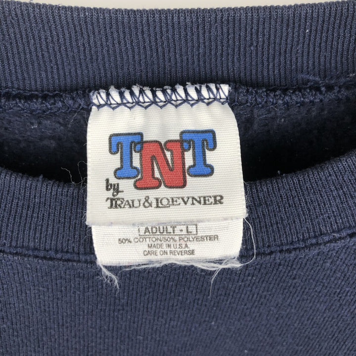 90'S TNT by TRAU&LOEVNER College Character Sweatshirt, Made in USA, Men's Size L (Equivalent), Vintage cotton navy blue type Vintage Second Hand