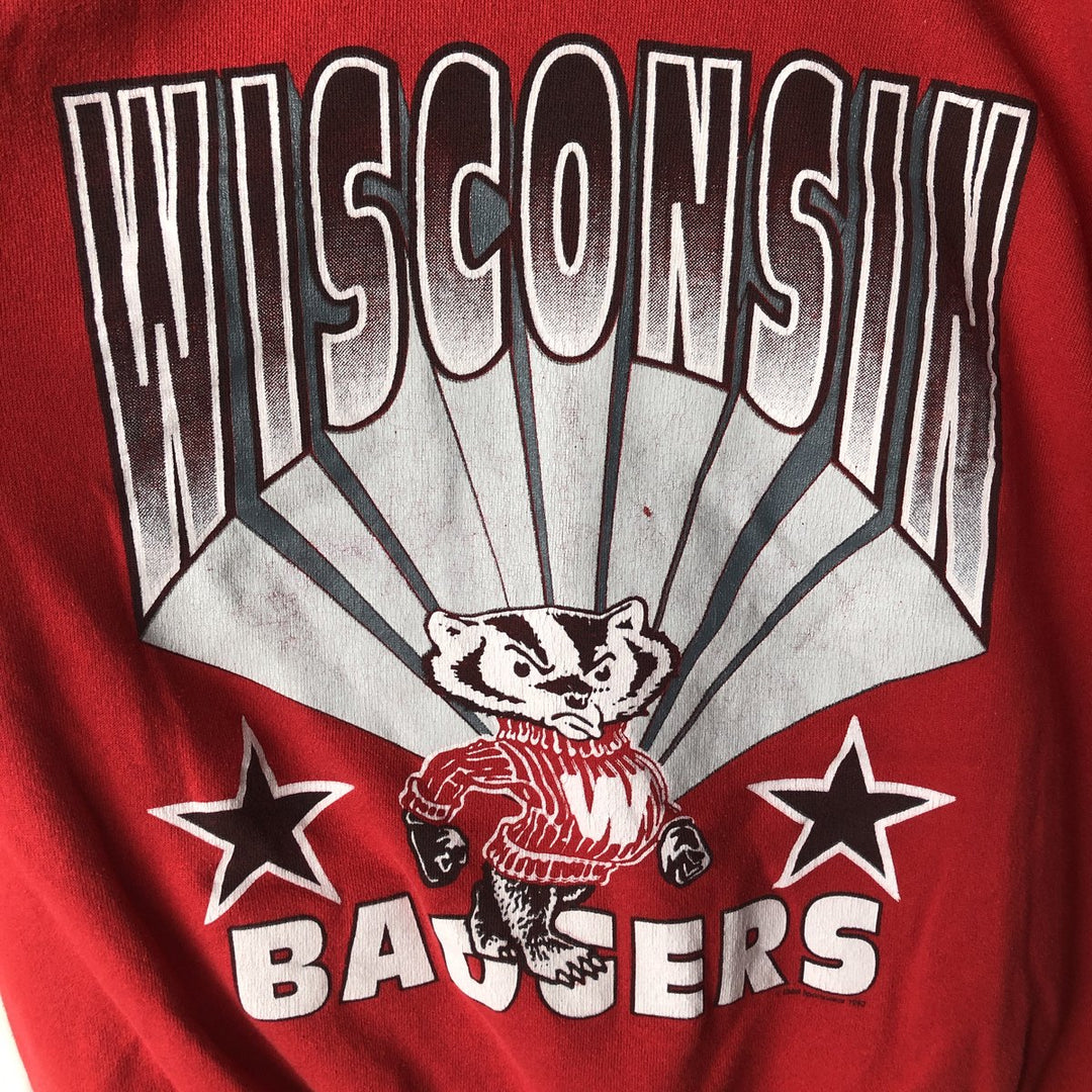 90'S Tultex Wisconsin University of Wisconsin College Sweatshirt, Made in USA, Men's Size L (approx.) cotton red type Vintage Second Hand